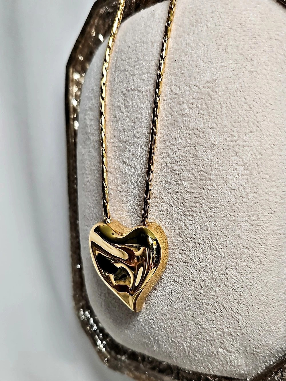 Monet Vintage Gold Tone Puffed Heart Pendant Necklace